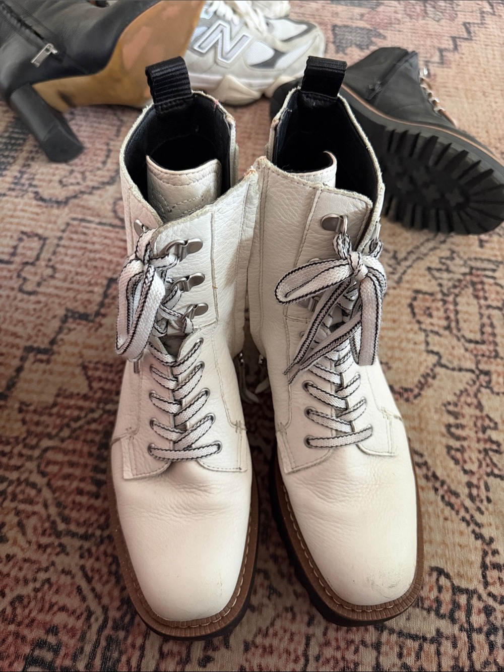 Sam Edelman White Leather Lace-Up Combat Boots - Picture 1 of 6